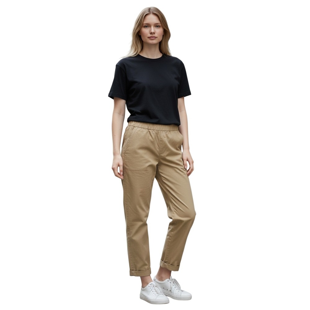 Quince Women's Elastic Waist Light Brown Cropped‎ Wide Legs Pants 8